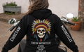 Person wearing a black hoodie with a skull design and 'Choctaw Motorcycles' branding.